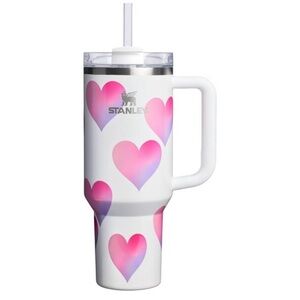 Stanley White Tumbler with Pink Heart Design